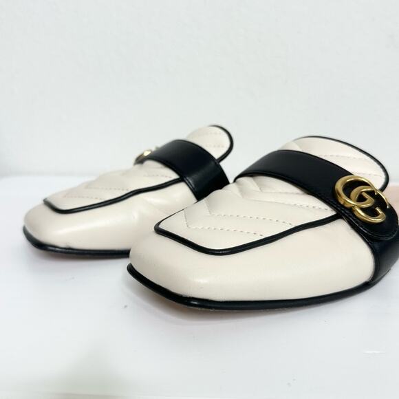 GUCCI Marmont GG Mules Size 37.5 Black and Cream Quilted Leather Sandals - Picture 4 of 11